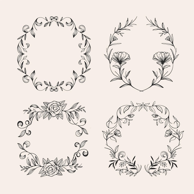 Hand drawn floral wreaths collection