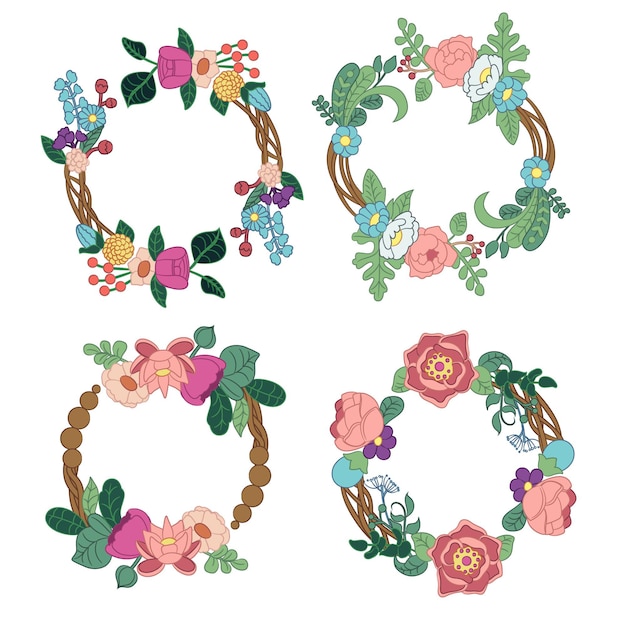 Hand drawn floral wreaths collection