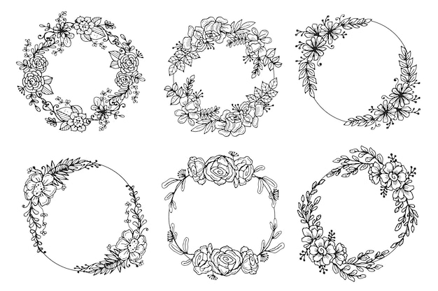 Hand drawn floral wreaths collection