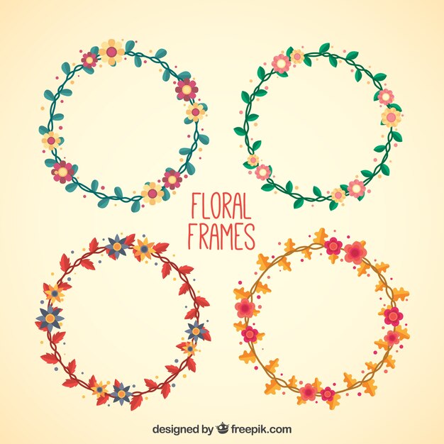 Hand drawn floral wreaths with cute leaves