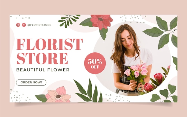 Hand drawn florist store facebook template