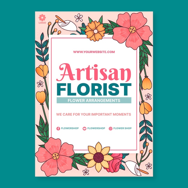 Hand drawn florist store poster template