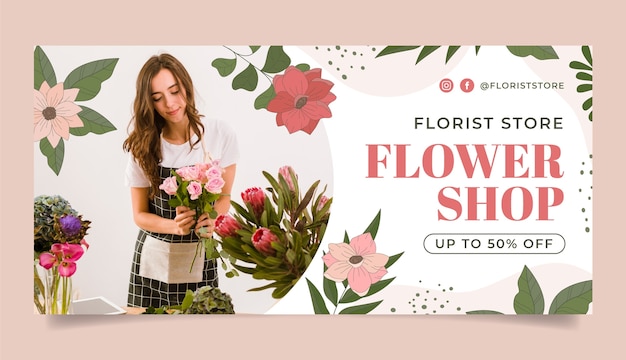 Hand drawn florist store sale banner