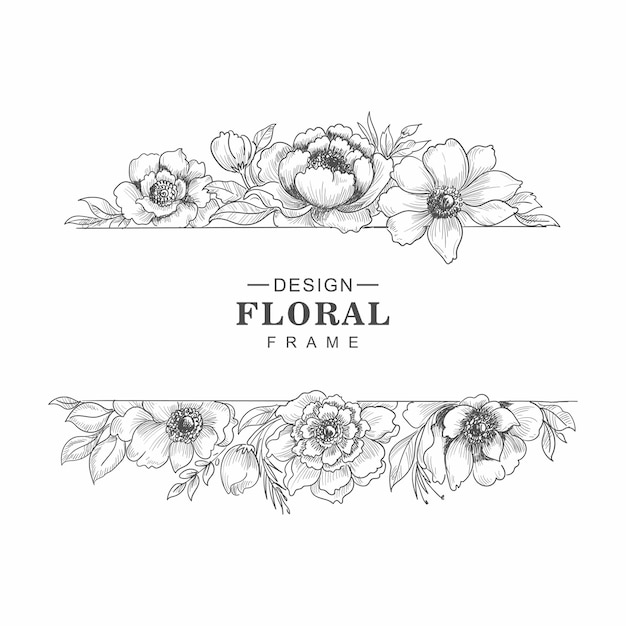 Hand drawn floristic frame border sketch design