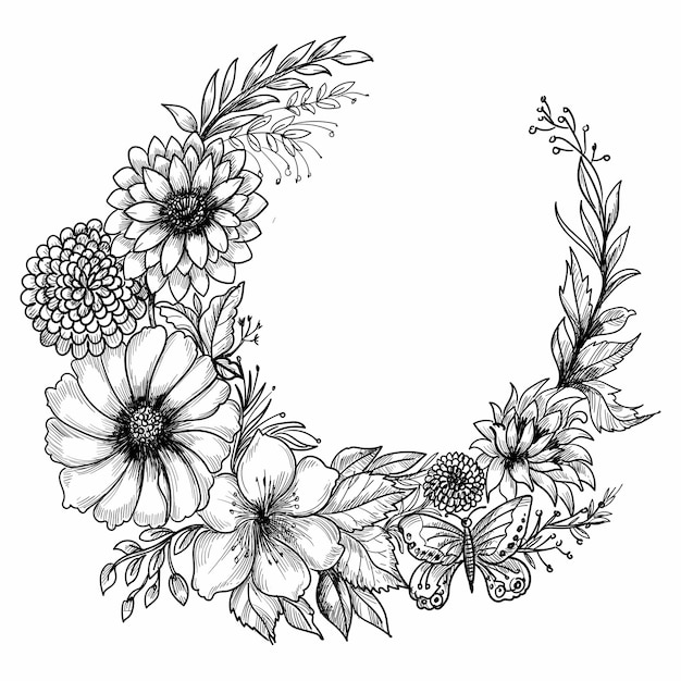 Hand drawn flower decorative sketch frame design