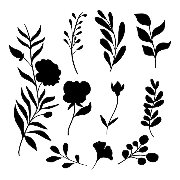 Free vector hand drawn flower silhouette set