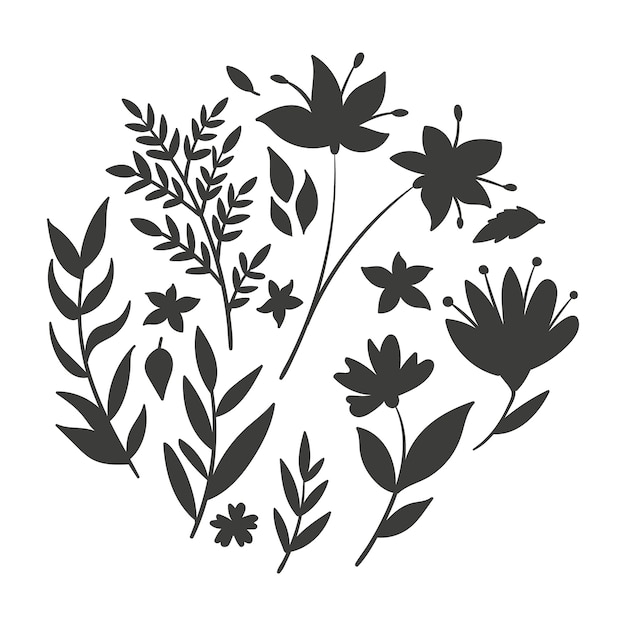 Hand drawn flower silhouettes illustration