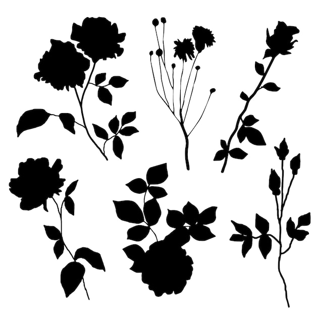 Hand drawn flower silhouettes illustration