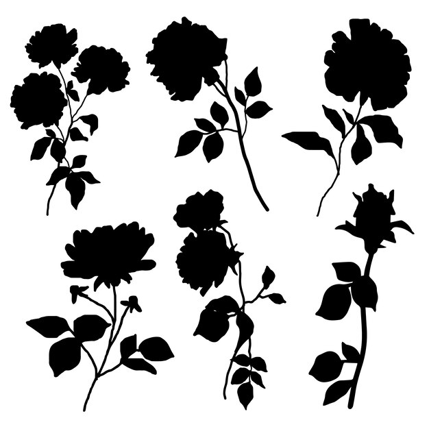 Hand drawn flower silhouettes illustration