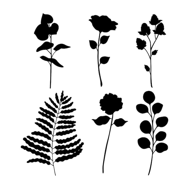 Hand drawn flower silhouettes illustration