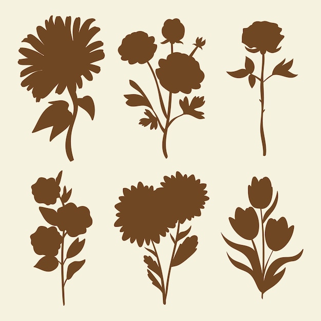 Free vector hand drawn flower silhouettes illustration