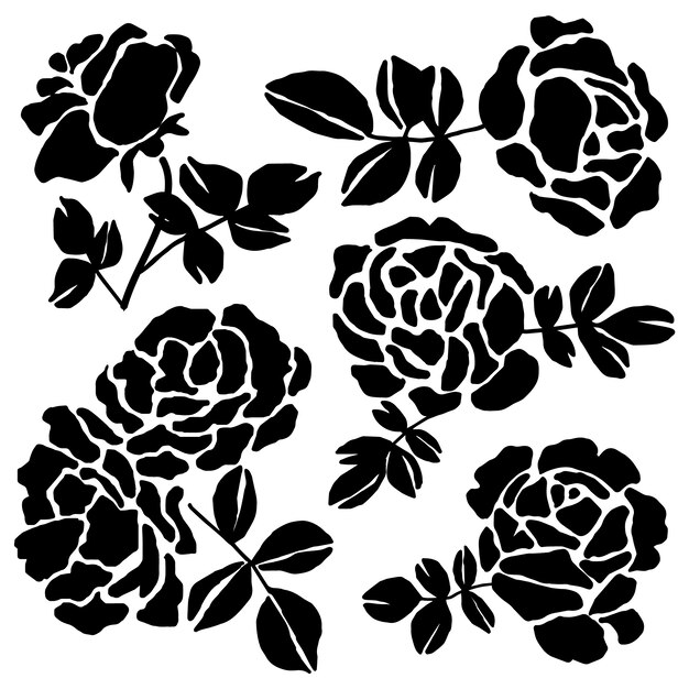 Hand drawn flower silhouettes illustration