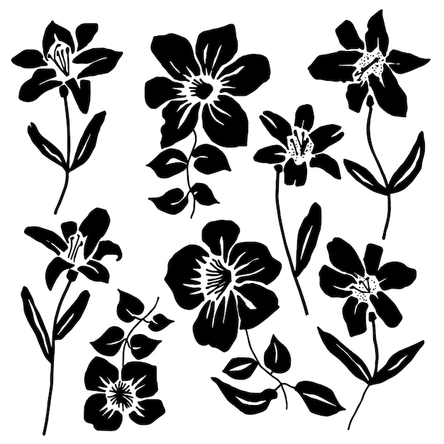 Free Vector hand drawn flower silhouettes illustration