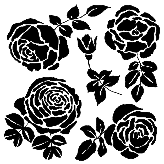 Hand drawn flower silhouettes illustration