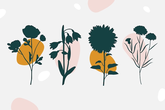 Hand drawn flower silhouettes illustration