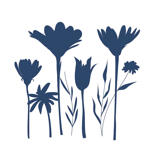 Free vector hand drawn flower silhouettes illustration