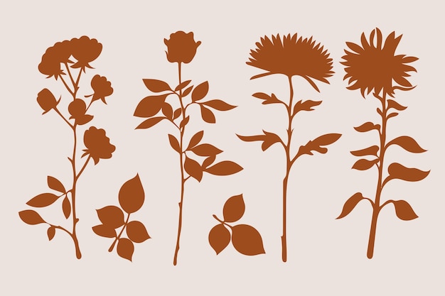 Hand drawn flower silhouettes