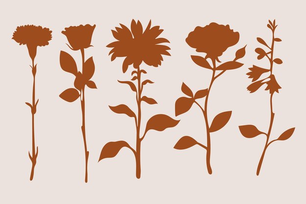 Hand drawn flower silhouettes