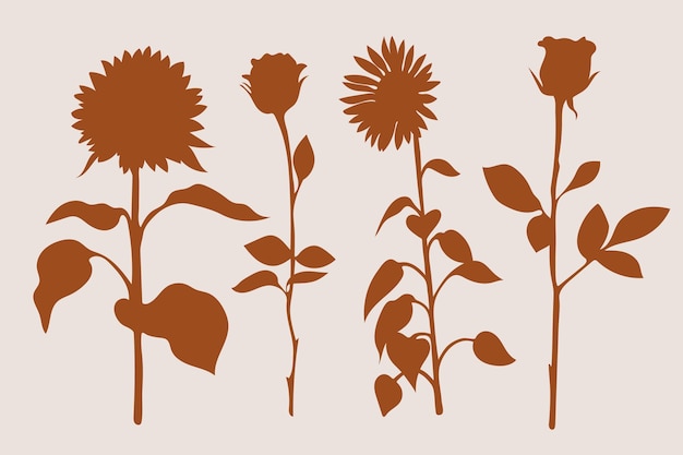 Hand drawn flower silhouettes