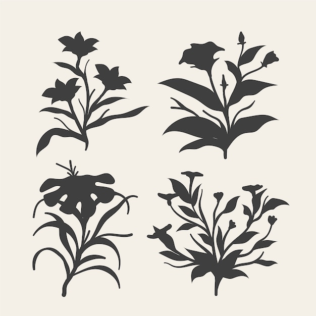 Free Vector hand drawn flower silhouettes