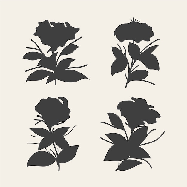 Hand drawn flower silhouettes