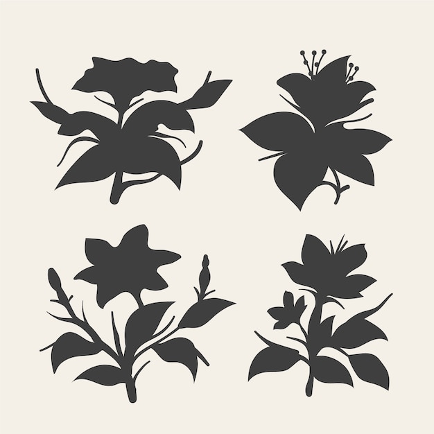 Hand drawn flower silhouettes