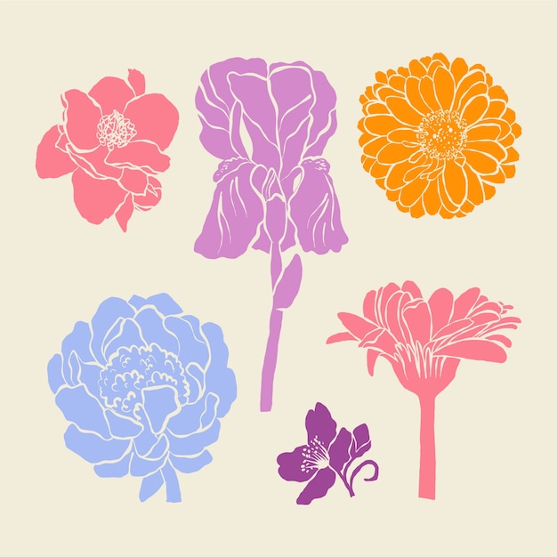 Hand drawn flower silhouettes