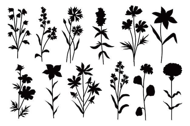 Hand drawn flower silhouettes