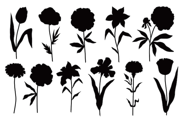 Free vector hand drawn flower silhouettes