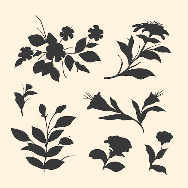 Hand drawn flower silhouettes