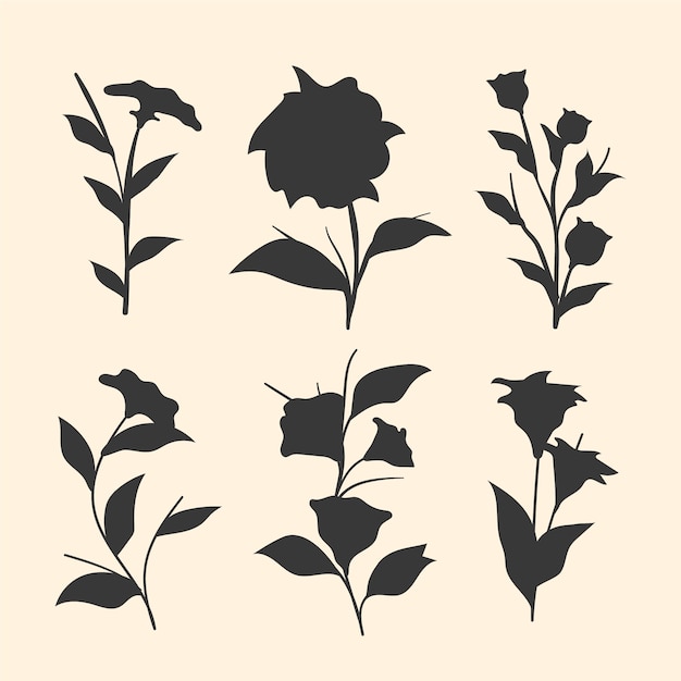 Hand drawn flower silhouettes