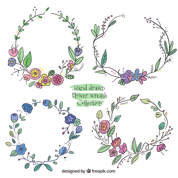 Hand drawn flower wreath collection