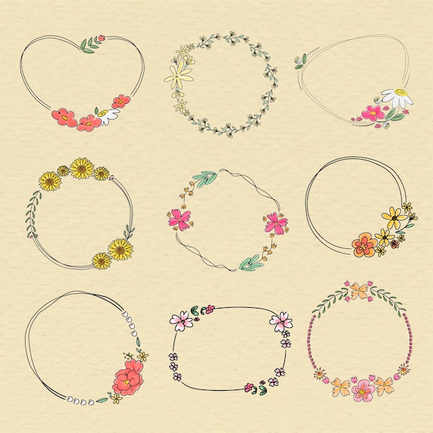 Hand drawn flower wreath vector set