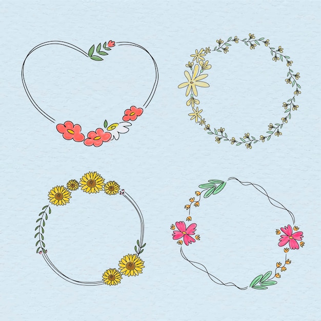 Free Vector hand drawn flower wreath vector set