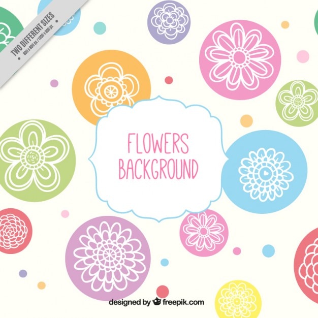 Free Vector hand drawn flowers background with colored circles