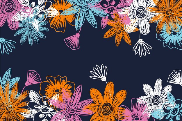 Hand drawn flowers on blackboard background