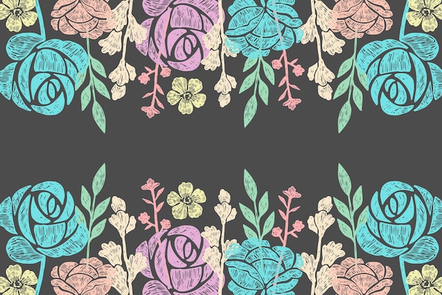 Hand drawn flowers on blackboard background