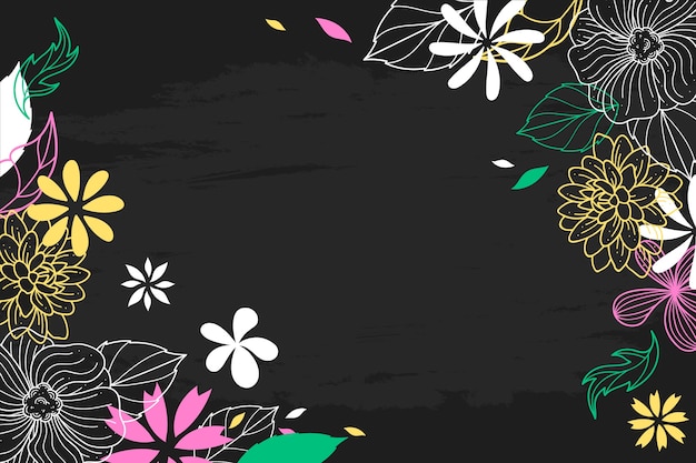 Hand-drawn flowers on blackboard background