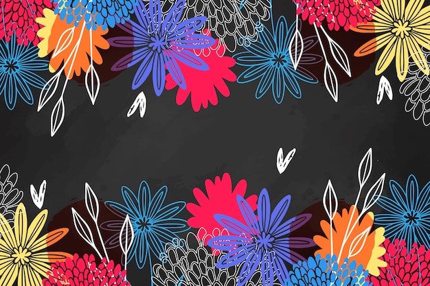 Hand drawn flowers on blackboard background