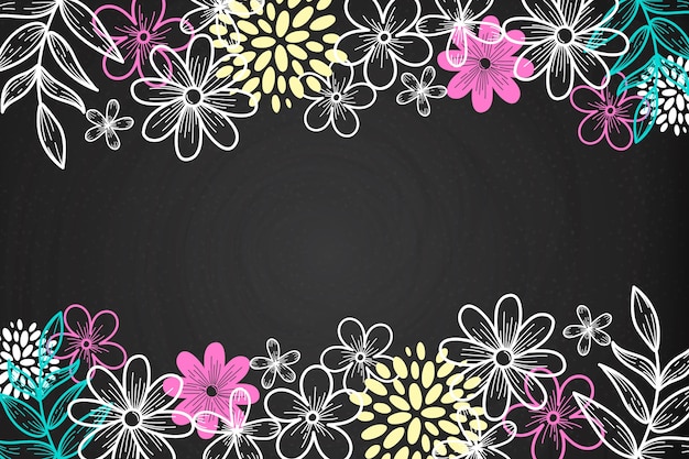 Hand drawn flowers on blackboard background