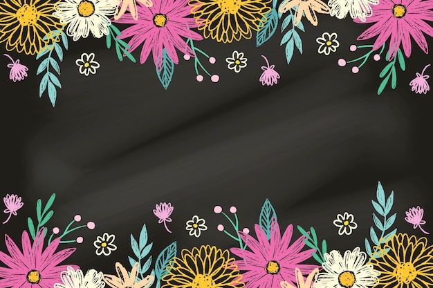 Hand drawn flowers on blackboard background