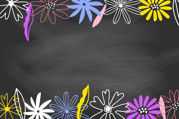 Hand drawn flowers on blackboard background