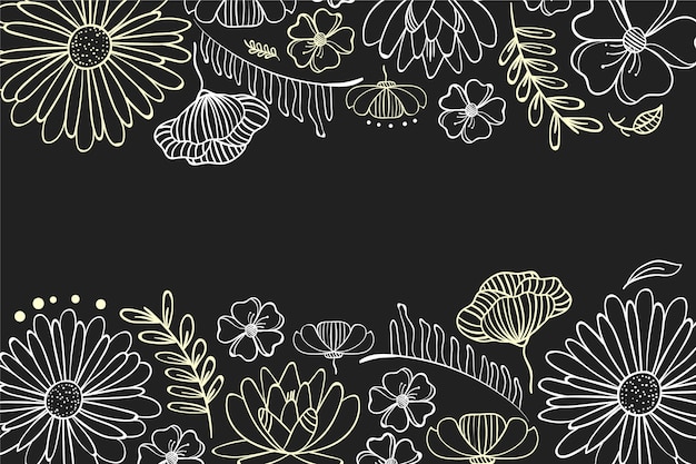 Hand drawn flowers on blackboard background