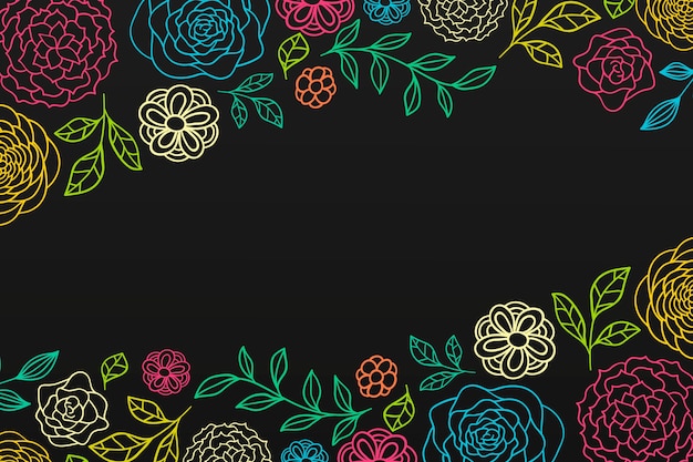 Hand drawn flowers on blackboard background