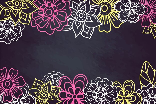 Hand drawn flowers on chalkboard background