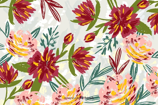 Hand-drawn flowers collection background