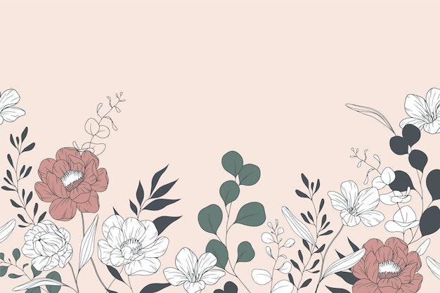 Free Vector hand drawn flowers and leaves background