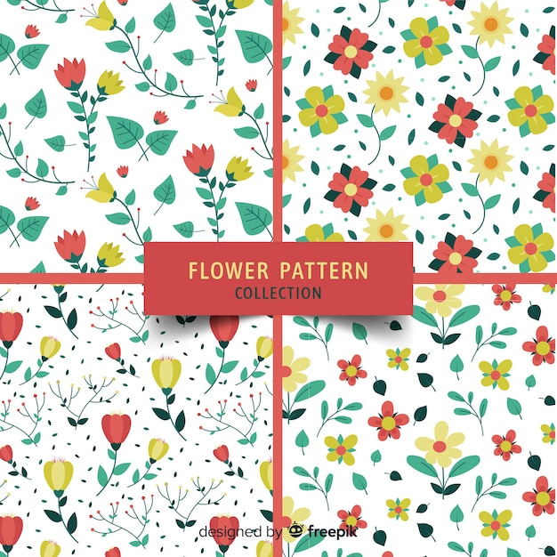 Hand drawn flowers and leaves pattern collection