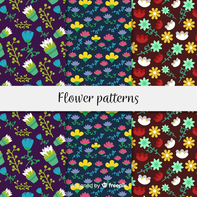 Hand drawn flowers and leaves pattern collection