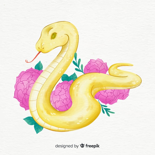 Hand drawn flowers and snake illustration